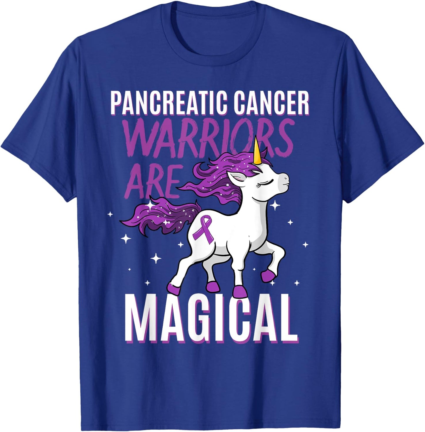 Pancreatic Cancer Warrior Magical Unicorn Purple Ribbon Gift T-Shirt - T-Shirt | Royal