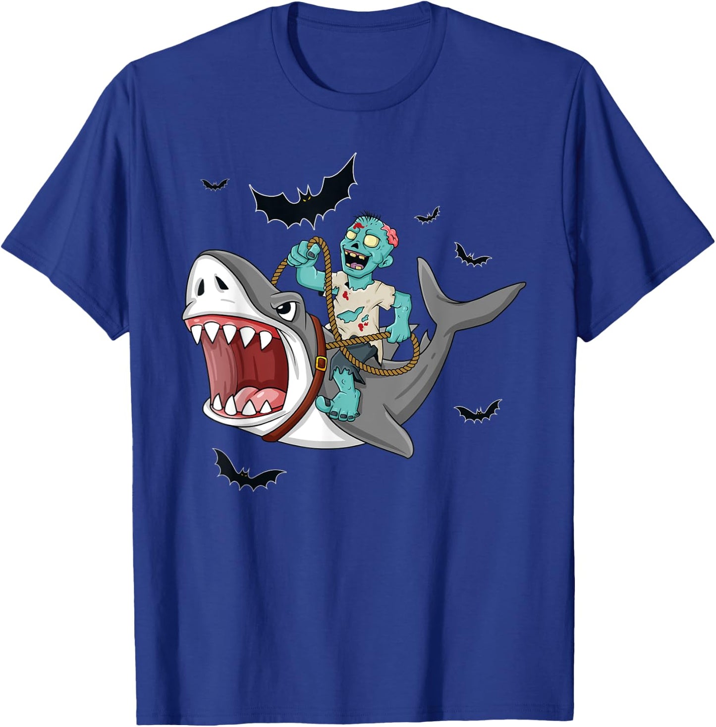Halloween Zombie Riding Shark Funny Boys Girls Kids T-Shirt - T-Shirt | Royal