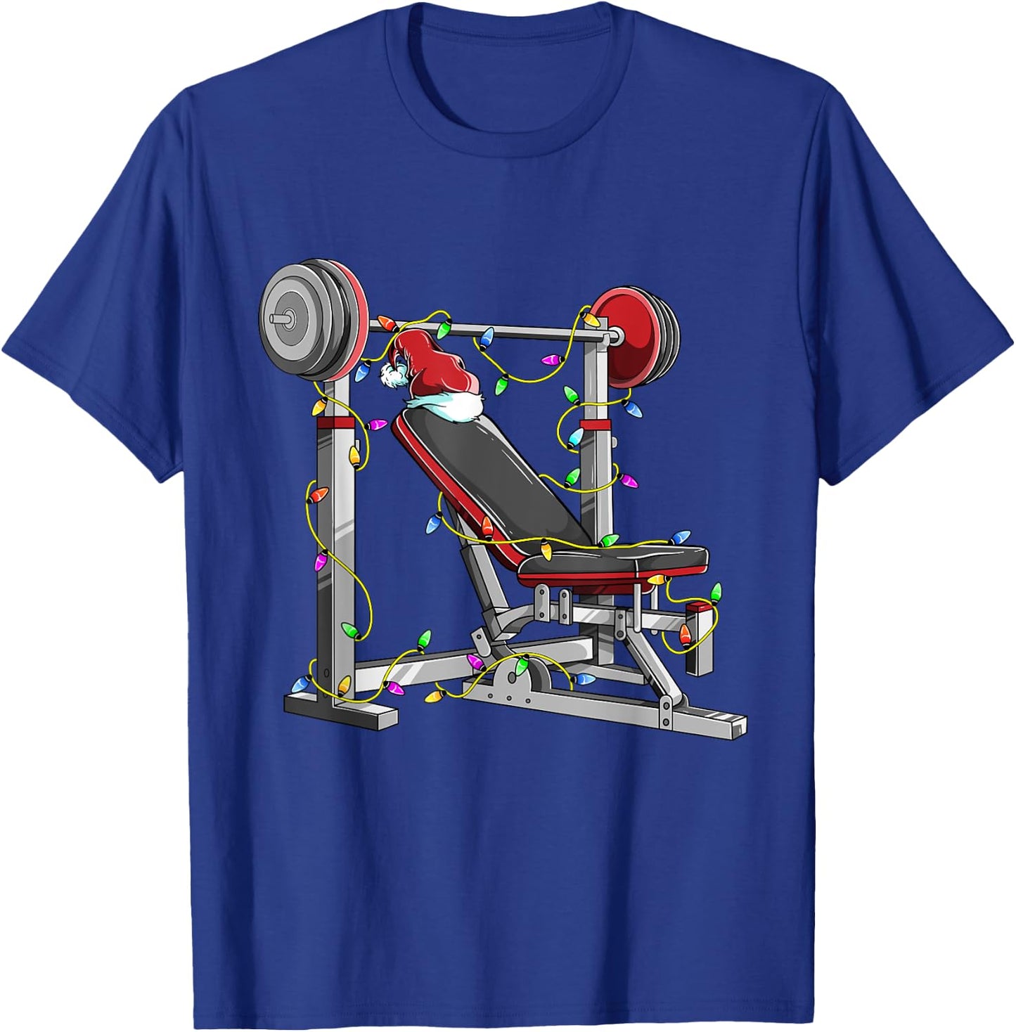 Santa In The Gym Funny Bench Press Christmas Weightlifting T-Shirt - T-Shirt | Royal