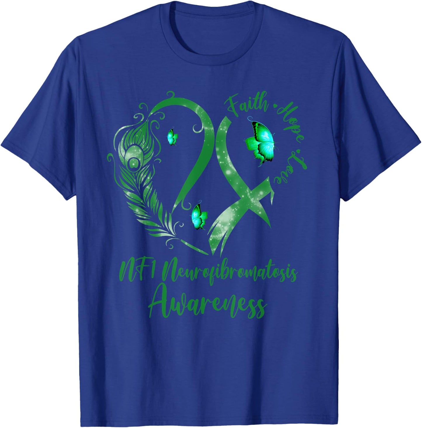Tu Heart Butterfly Green Ribbon NF1 Awareness T-Shirt - T-Shirt | Royal