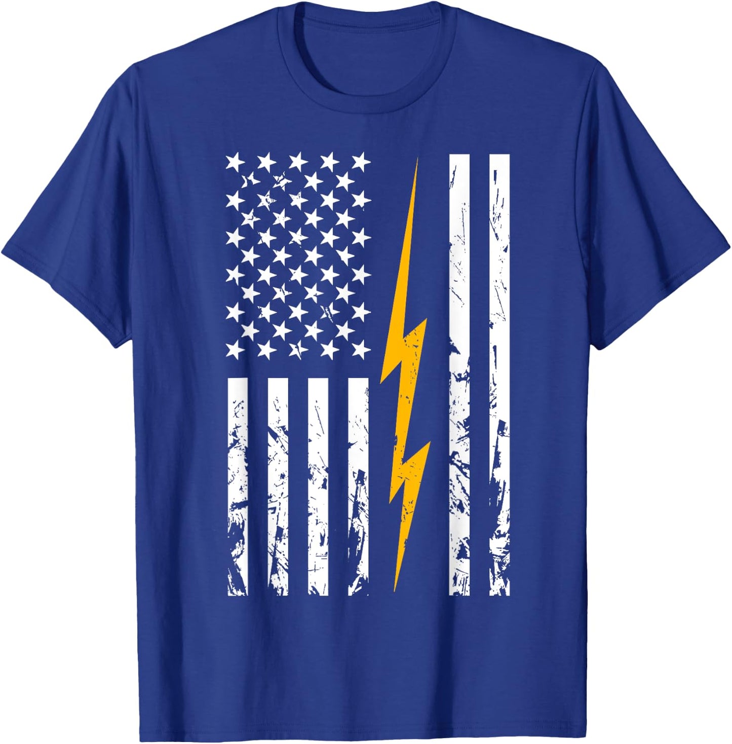 Electrician American Flag Electric Bolt Lineman USA Flag T-Shirt - T-Shirt | Royal