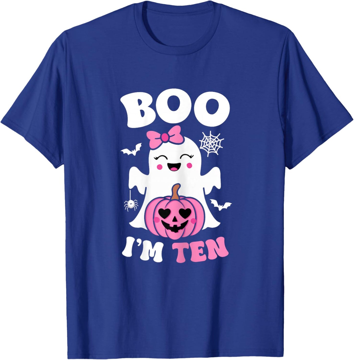 Ghost Boo I'm Ten Year 10th Birthday Girls Halloween Groovy T-Shirt - T-Shirt | Royal