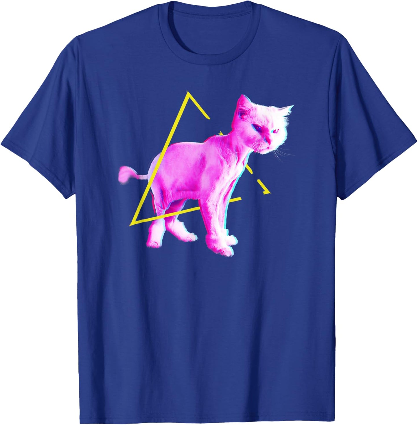 Funny Cat Synthwave Vaporwave Triangle 70s 80s Retrowave Cat T-Shirt - T-Shirt | Royal