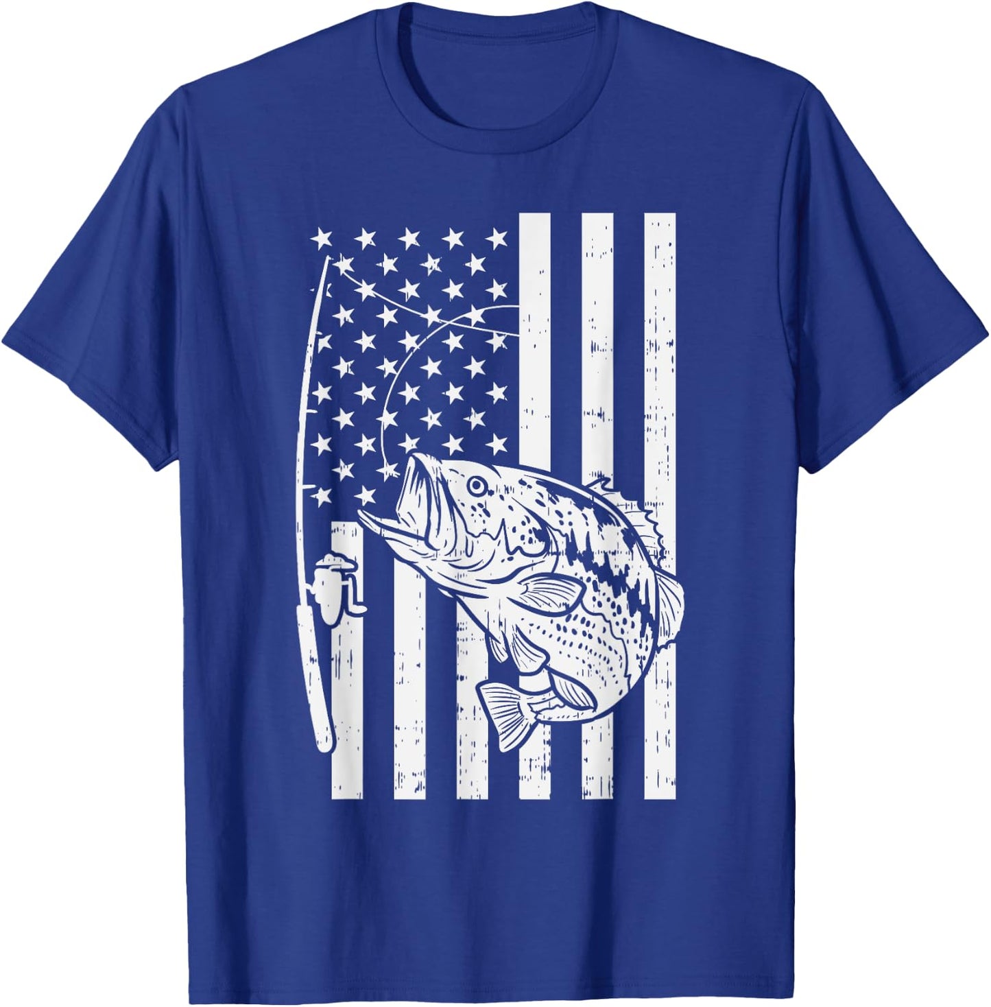 American Flag Bass Fishing Vintage Patriotic Fisherman Gift T-Shirt - T-Shirt | Royal