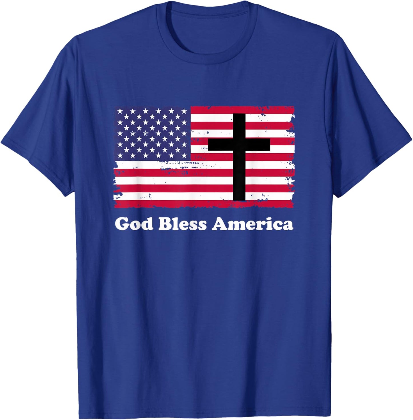 God Bless America Patriotic Flag with Cross T-Shirt - T-Shirt | Royal