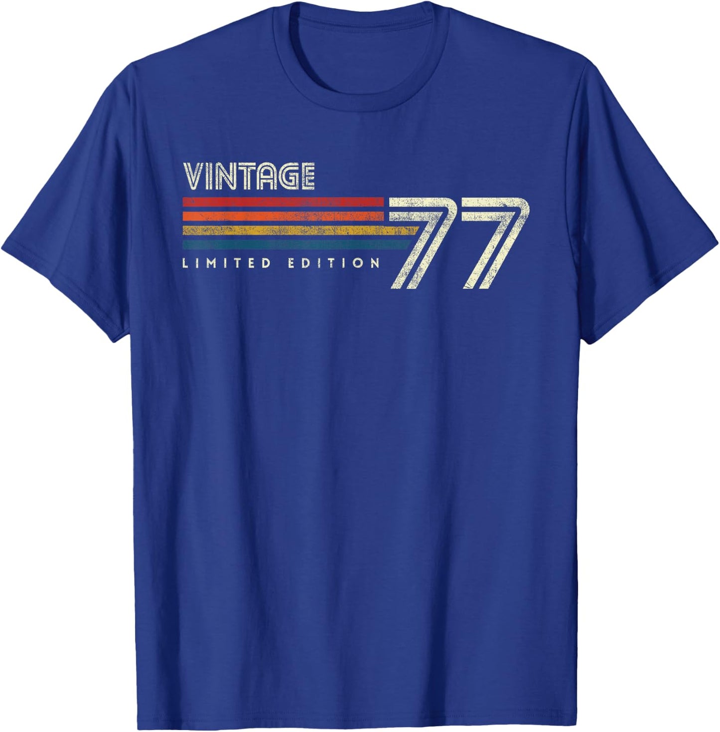 Vintage 1977 Chest Stripe Birthday T-Shirt - T-Shirt | Royal