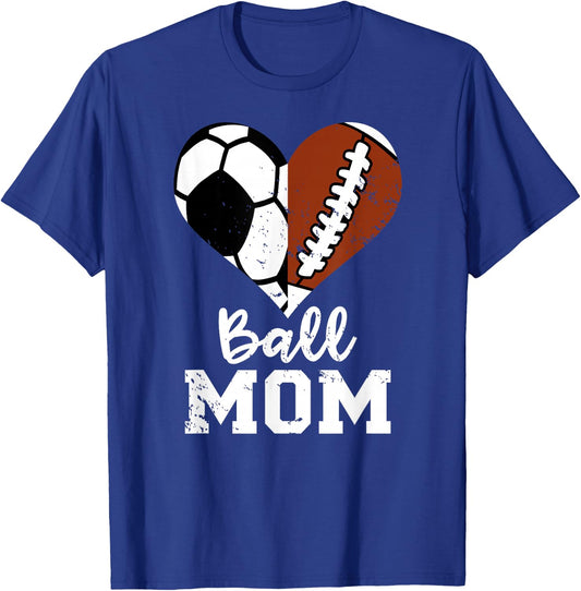 Ball Mom Heart Funny Football Soccer Mom T-Shirt - T-Shirt | Royal