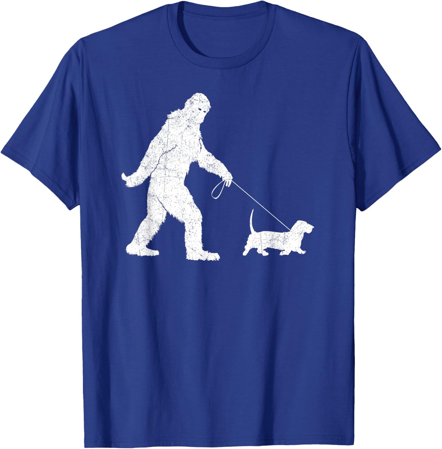 Funny Bigfoot Sasquatch Walking Basset Hound Dog Lovers T-Shirt - T-Shirt | Royal