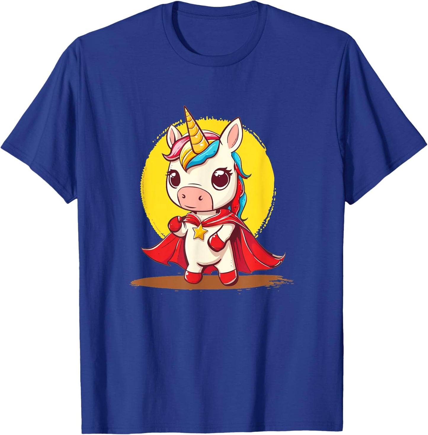 Good-looking Unicorn in Superhero Uniform with Cape T-Shirt - T-Shirt | Royal