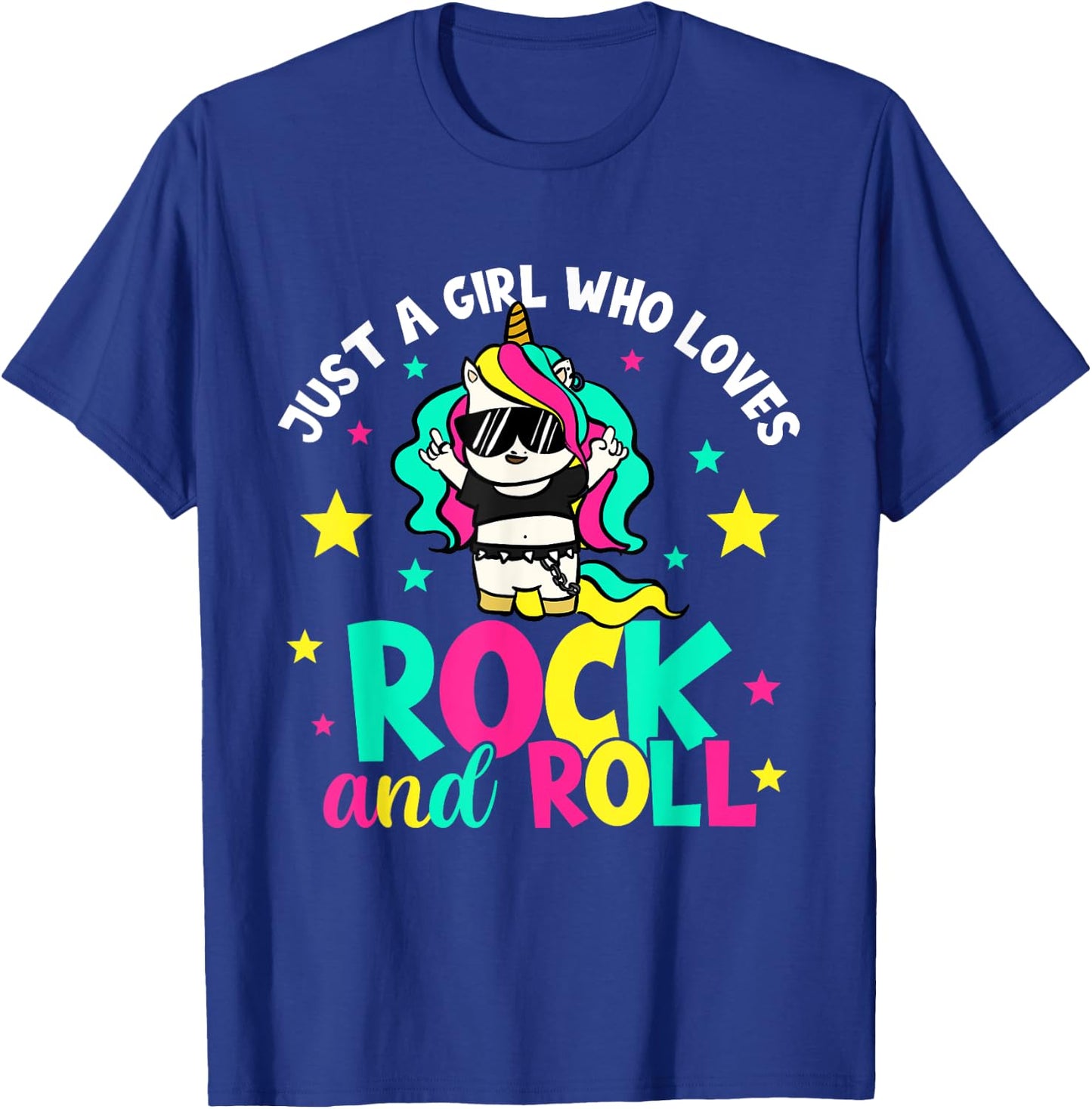 Just A Girl Who Loves Rock And Roll Funny Unicorn Lover T-Shirt - T-Shirt | Royal