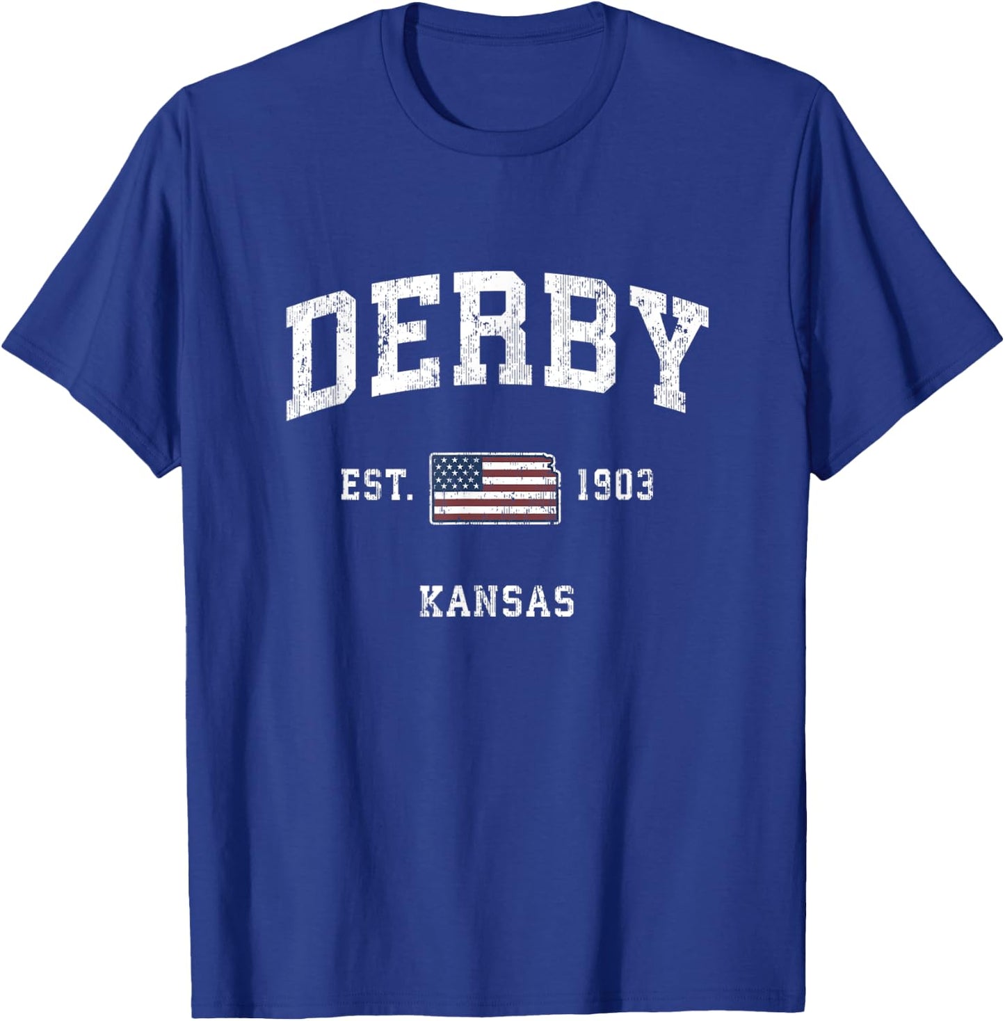Derby Kansas KS Vintage American Flag Sports Design T-Shirt - T-Shirt | Royal