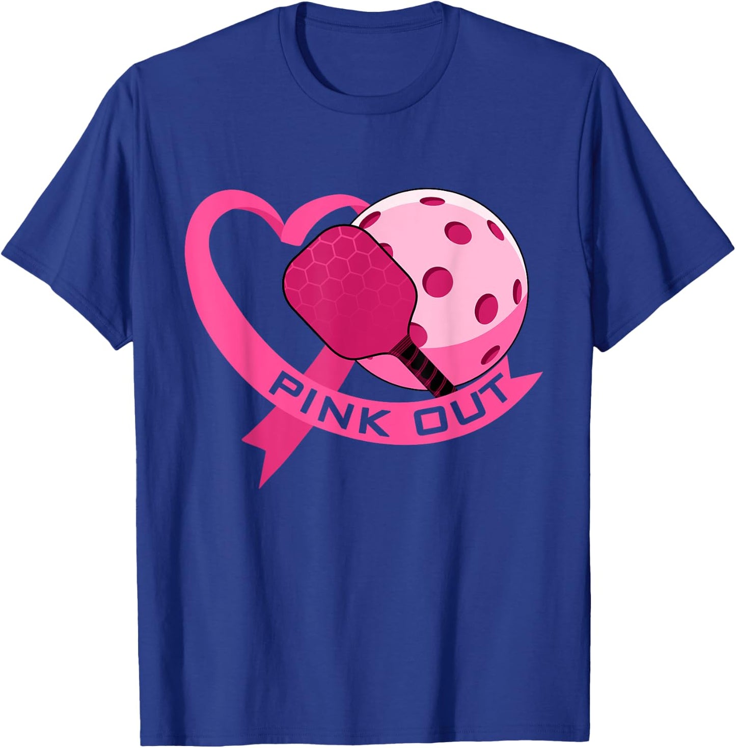Pink Out Breast Cancer Pink Ribbon Heart & Pickleball Ball T-Shirt - T-Shirt | Royal