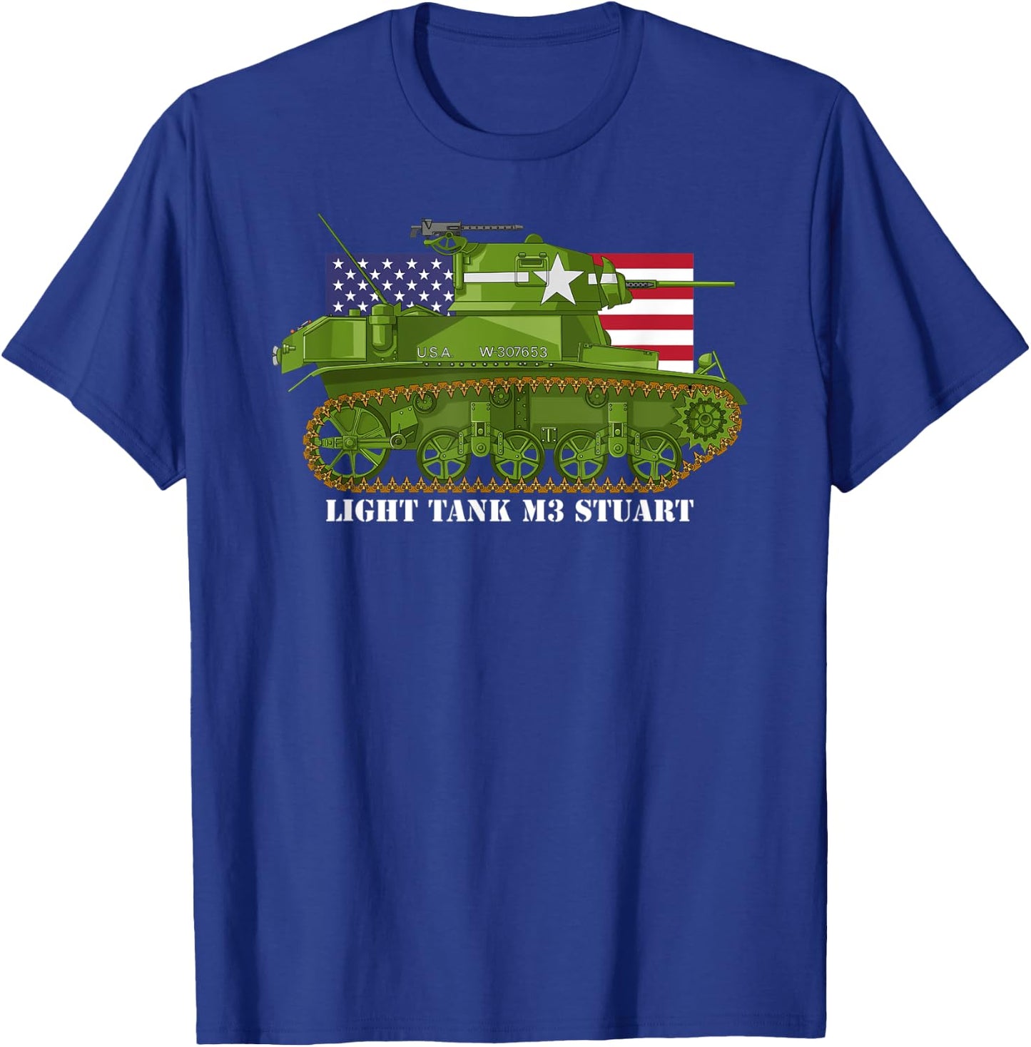 Light Tank M3 Stuart WW2 American Tanks USA Flag Women Kids Men T-Shirt - T-Shirt | Royal
