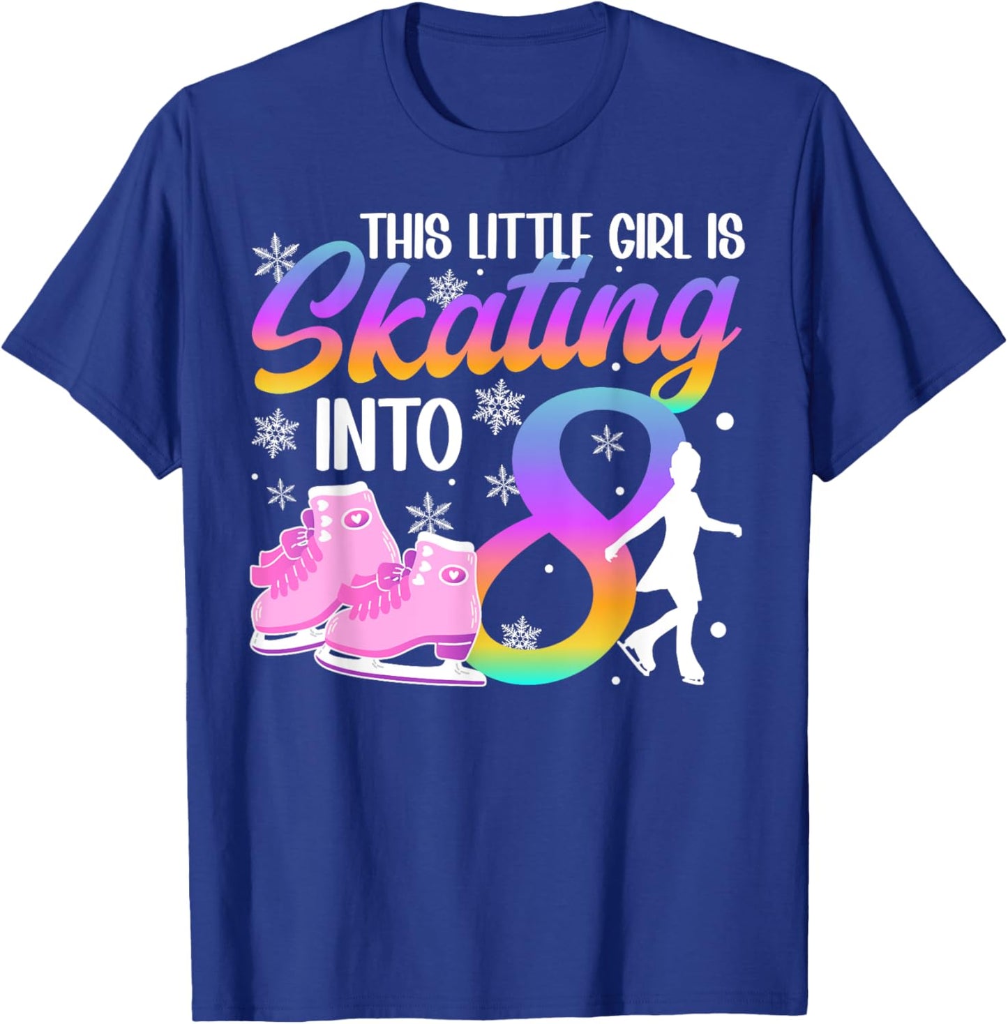 8th Birthday Party Ice Skating Girl 8 Year Old Ice Skater T-Shirt - T-Shirt | Royal