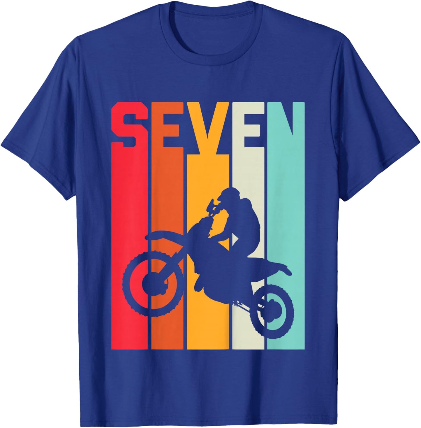 7th Birthday Retro Motocross 7 Years Boys Girl Dirt Bike T-Shirt - T-Shirt | Royal