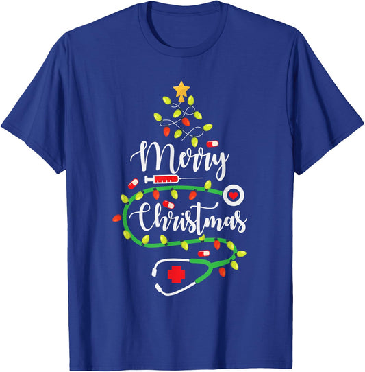 Merry Christmas Cute Registered Nurse Medical Stethoscope T-Shirt - T-Shirt | Royal