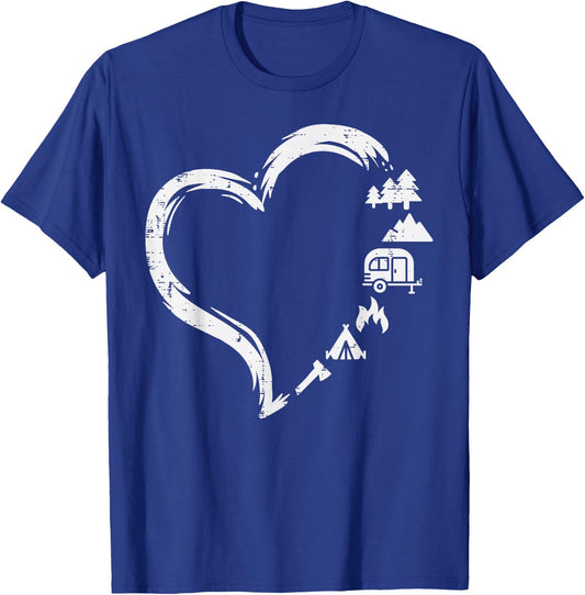 Trees RV Van Campfire Tent Heart Cute Love Camping Camper T-Shirt - T-Shirt | Royal