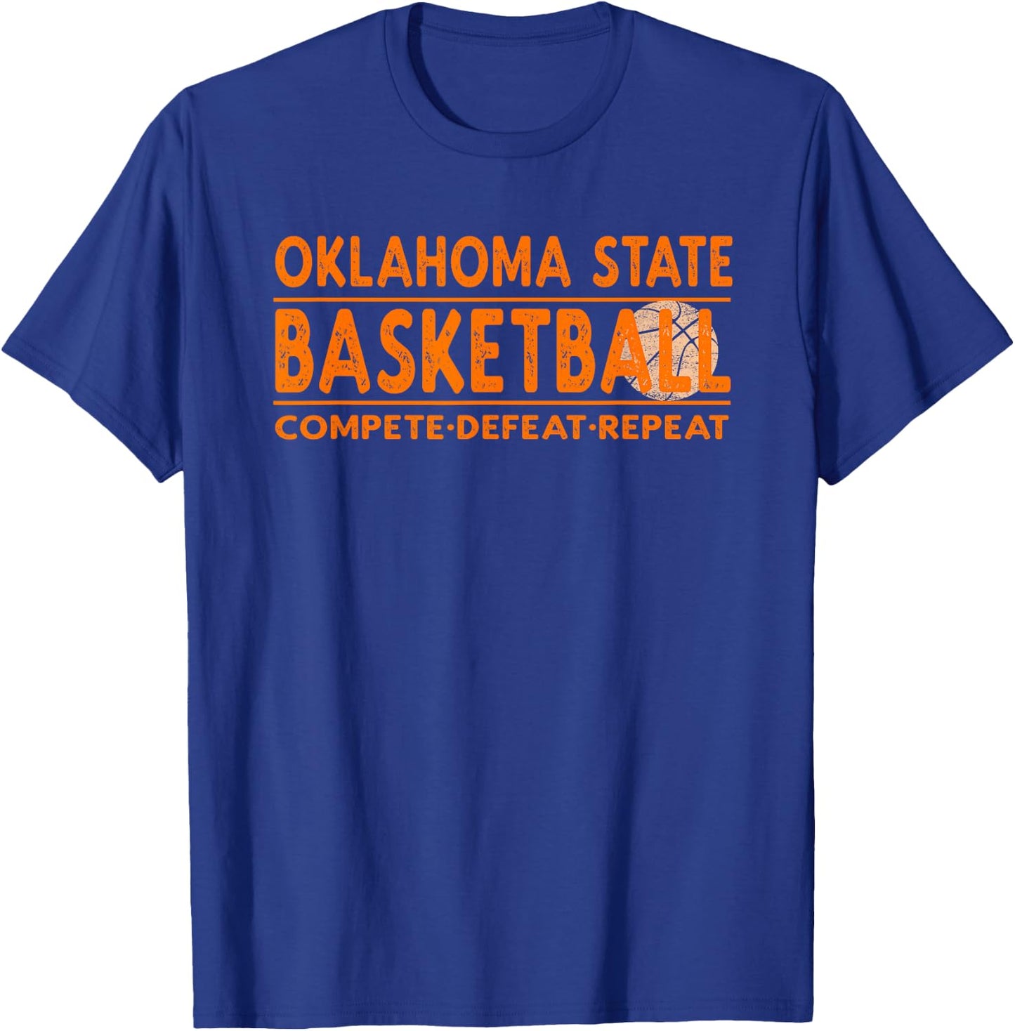 Oklahoma State Basketball - Compete Defeat Repeat T-Shirt - T-Shirt | Royal