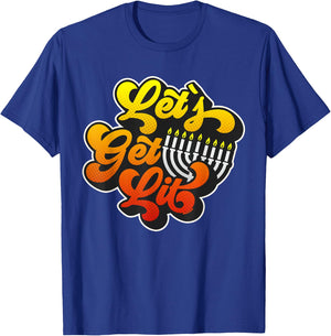 Let's Get Lit Jewish Humor Funny Gift Hanukkah Retro T-Shirt - T-Shirt | Royal