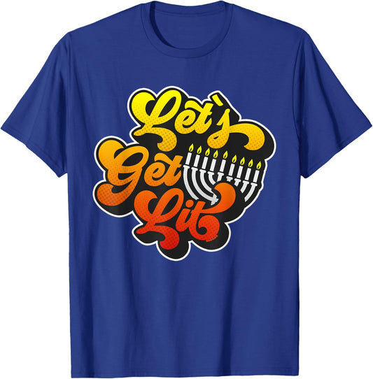 Let's Get Lit Jewish Humor Funny Gift Hanukkah Retro T-Shirt - T-Shirt | Royal