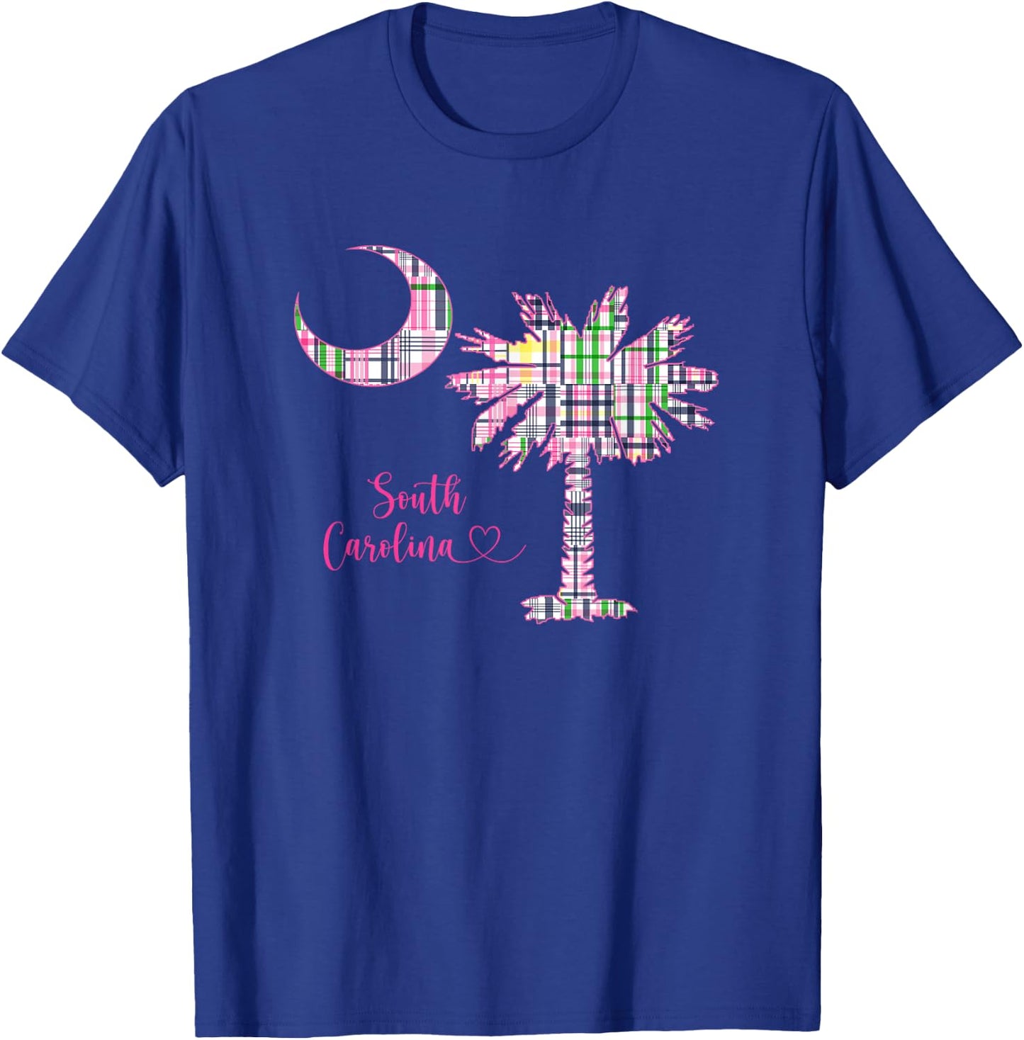 Hilton Head Island South Carolina Palm Moon Madras Plaid T-Shirt - T-Shirt | Royal
