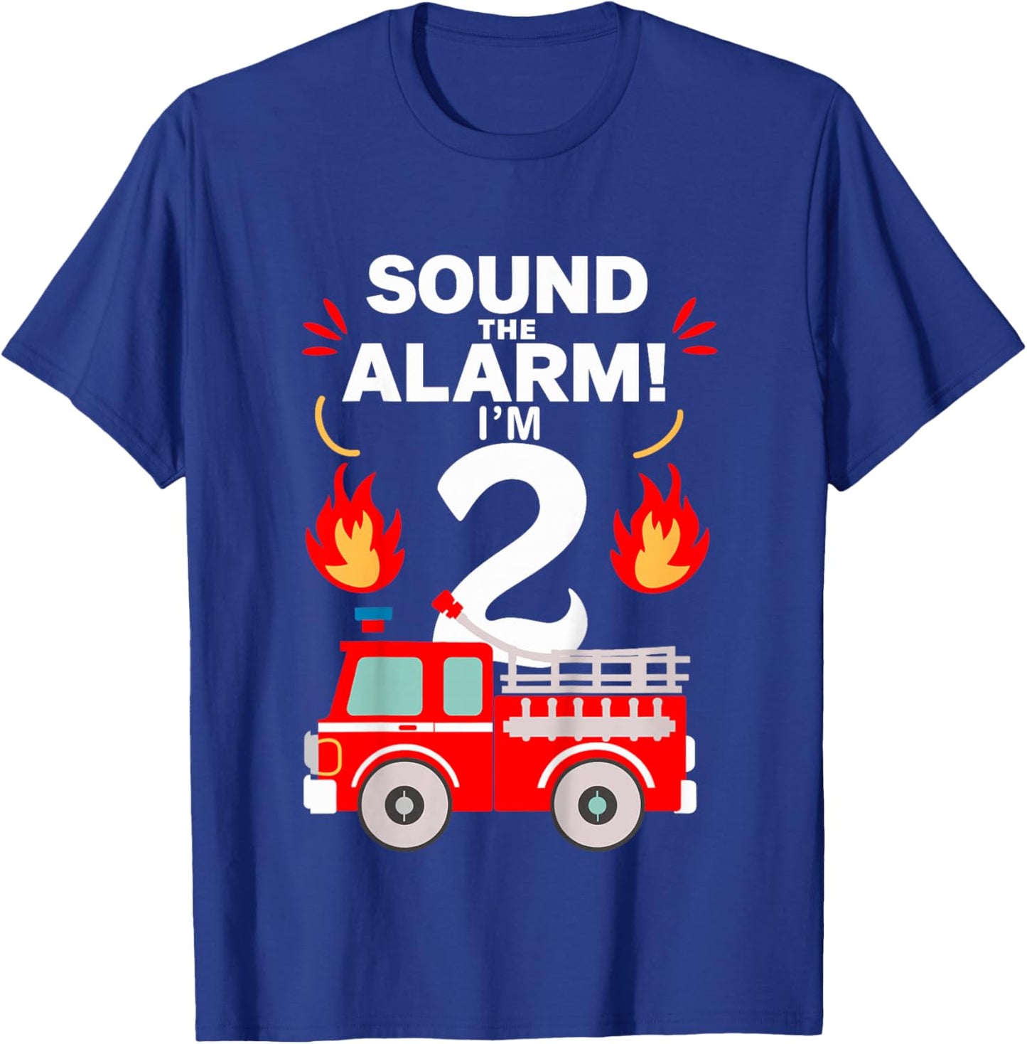 Kids 2nd Birthday Fire Truck 2 Year Old Birthday Boy Firefighter T-Shirt - T-Shirt | Royal