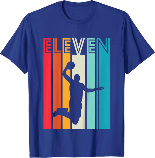 11th Birthday Basketball Lover Gift 11 Years Old Retro T-Shirt - T-Shirt | Royal