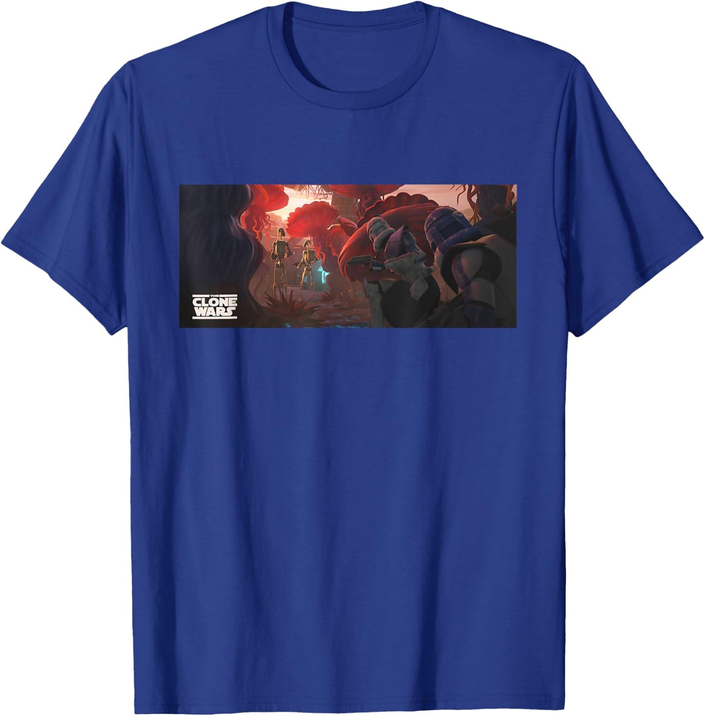 Star Wars The Clone Wars Battle Droids and Commander Rex T-Shirt - T-Shirt | Royal