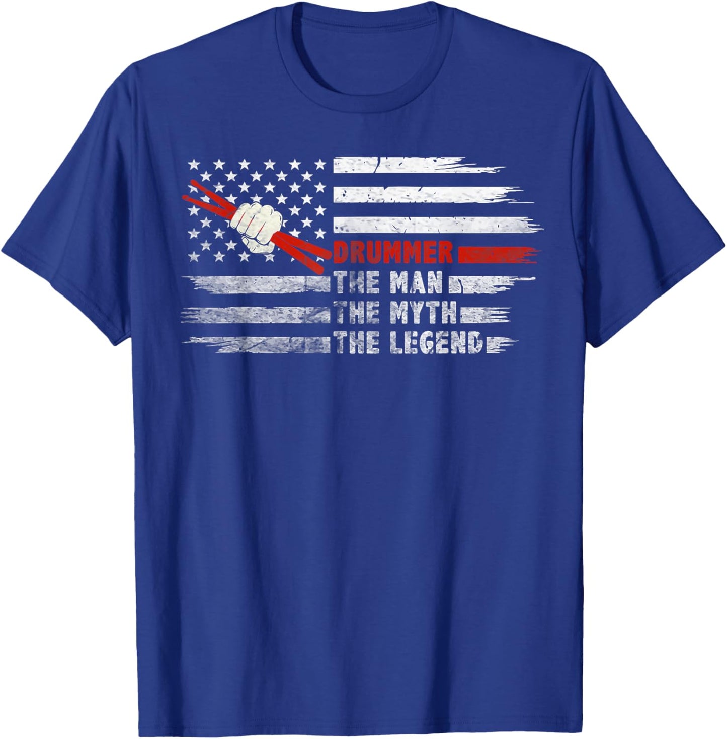 Drummer The Man Myth Legend Cool Drum Sticks American Flag T-Shirt - T-Shirt | Royal