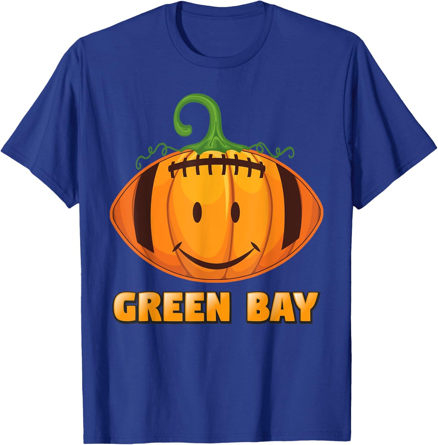 Pumpkin Halloween Costume Green Bay Football Cool Smile Face T-Shirt - T-Shirt | Royal