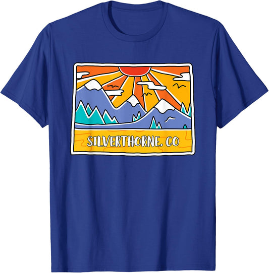 Silverthorne, CO Colorado Mountains Outdoor art retro sunset T-Shirt - T-Shirt | Royal