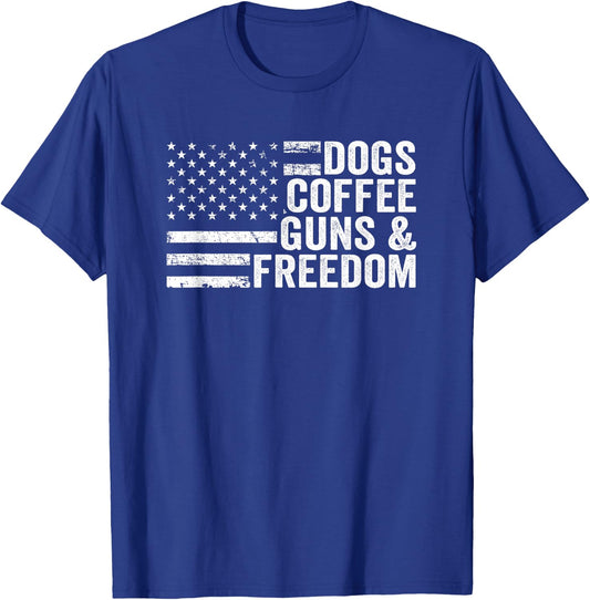 DOGS COFFEE GUNS & FREEDOM - American Flag Funny Pro Gun T-Shirt - T-Shirt | Royal
