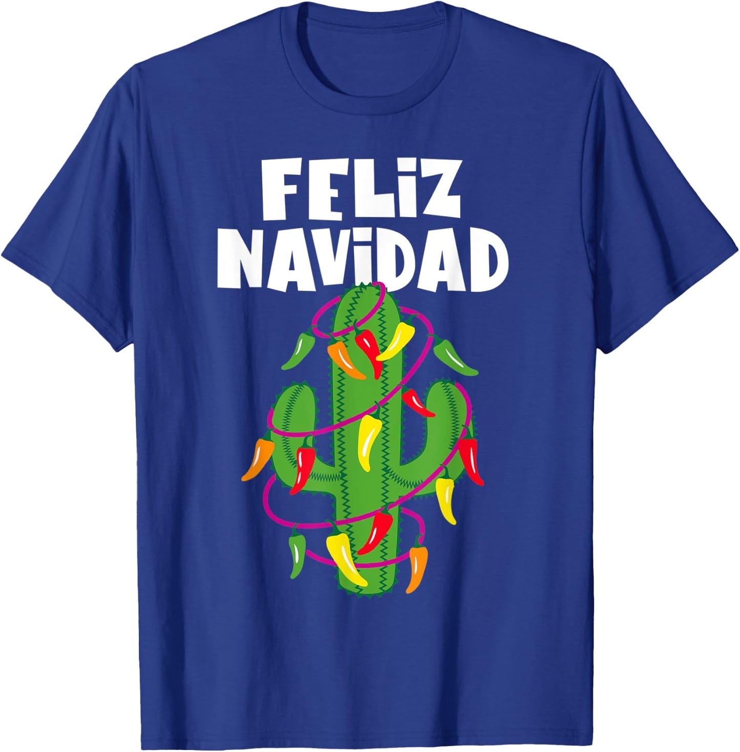Funny Feliz Navidad Cactus Tree & Lights Spanish Pajama Top T-Shirt - T-Shirt | Royal