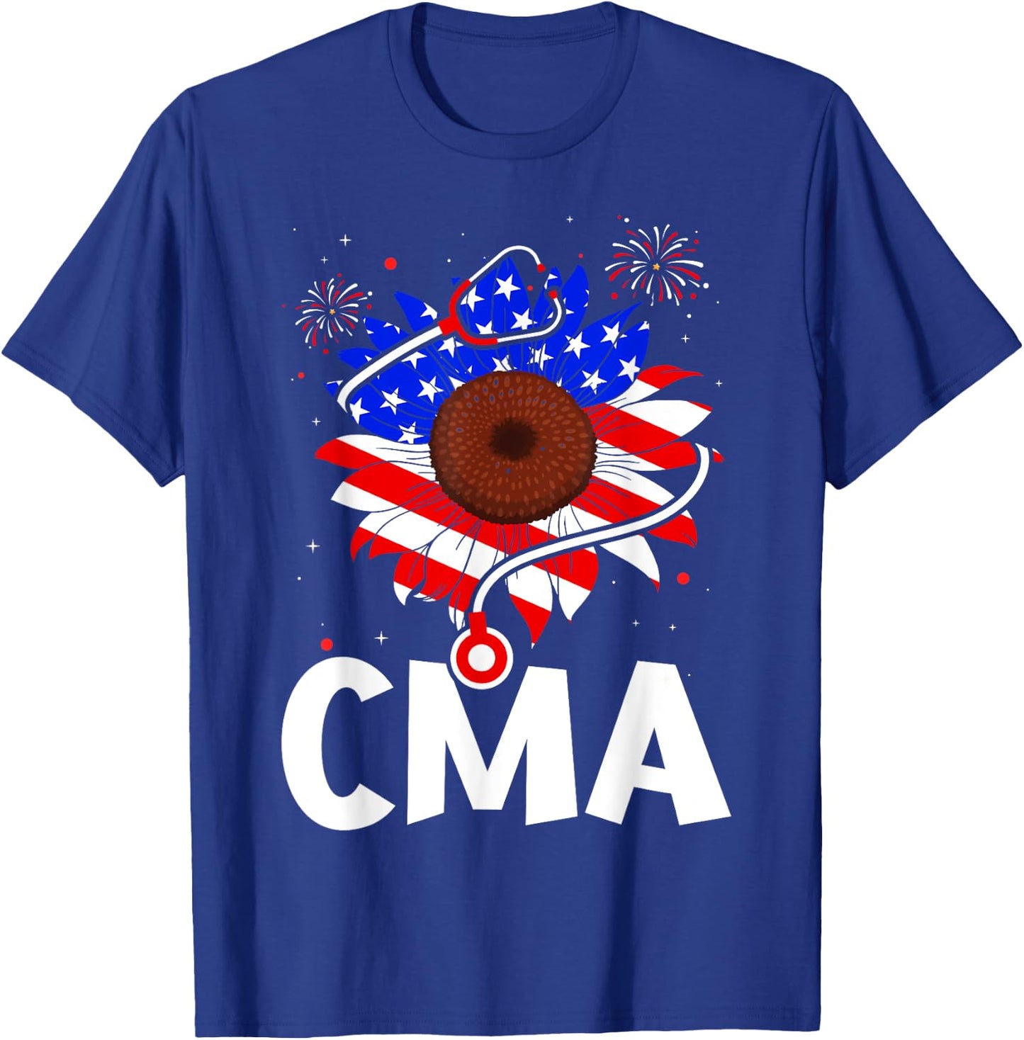 Patriotic Nurse CMA 4th Of July American Flag Sunflower Love Kids Men T-Shirt - T-Shirt | Royal