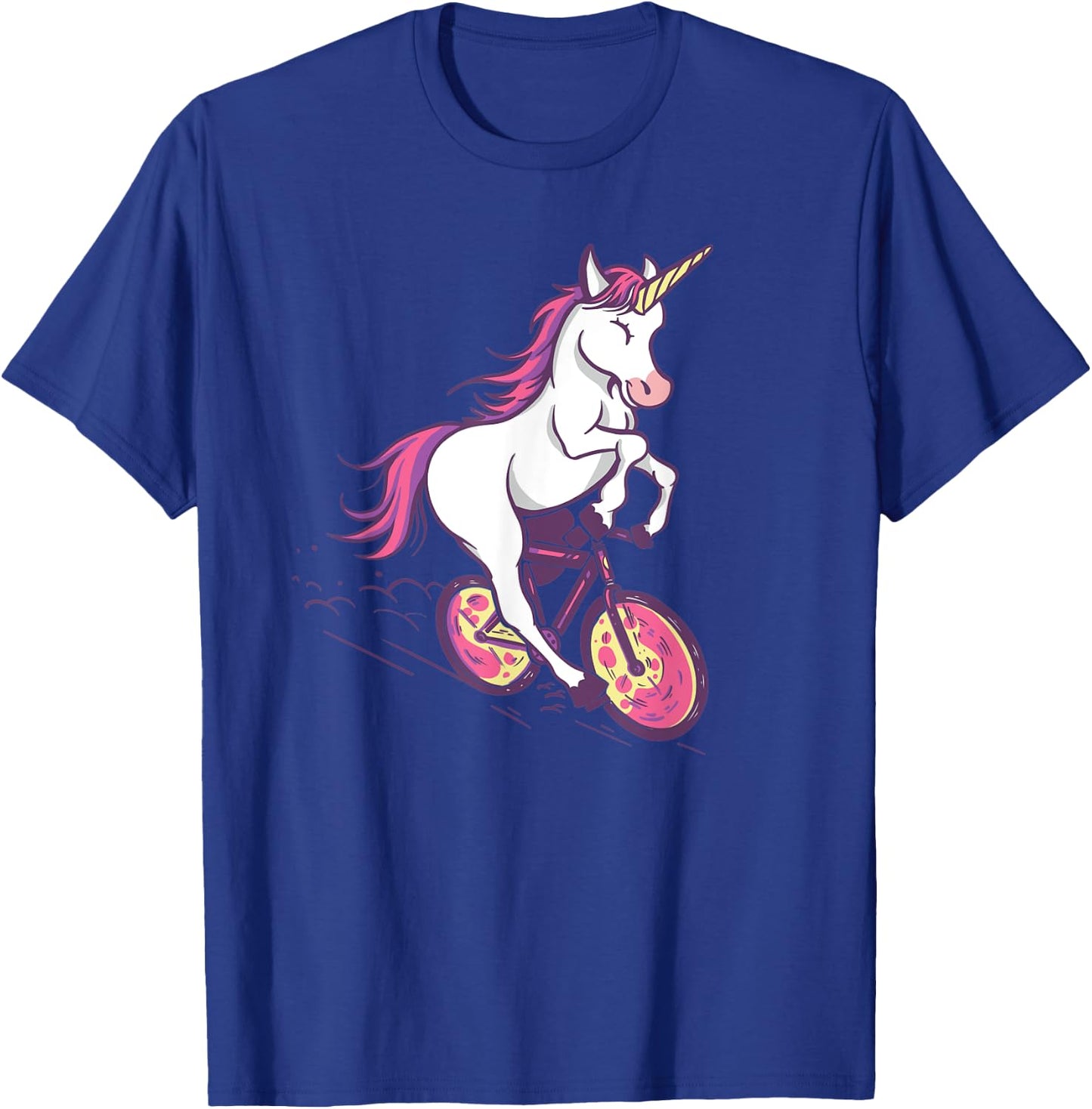 Magical Unicorn Riding Bike - Cute Illustration T-Shirt - T-Shirt | Royal
