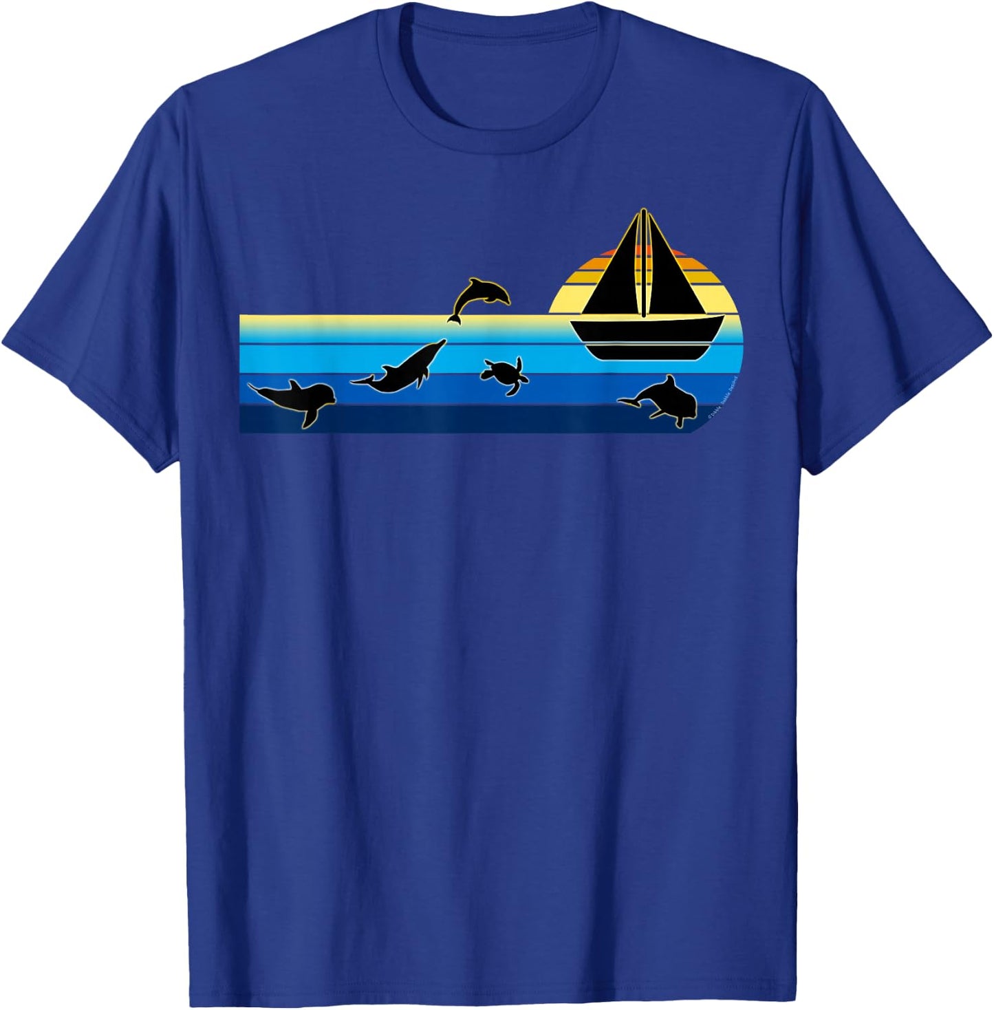 Nautical Sunrise Sailboat with Dolphins Beach Summer Sailing T-Shirt - T-Shirt | Royal
