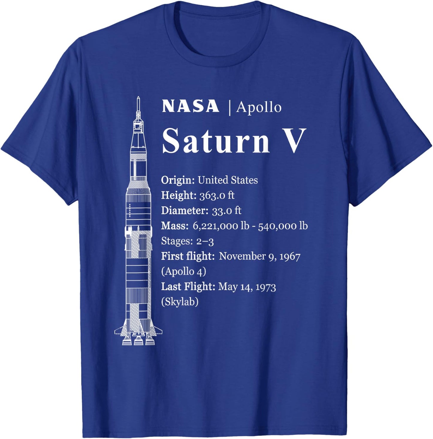 Saturn V Blueprint Style - NASA History - Apollo Program T-Shirt - T-Shirt | Royal