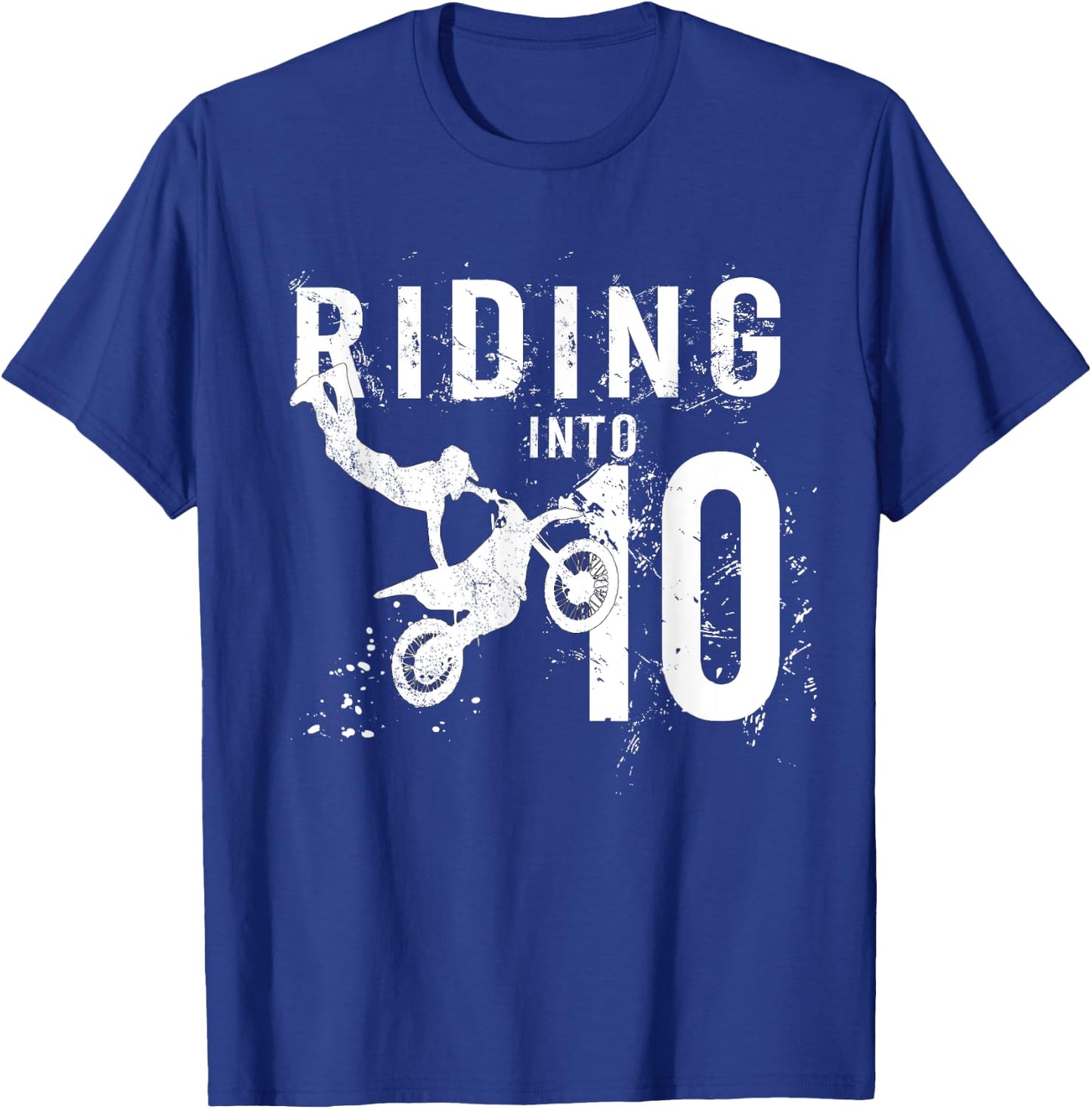 Riding Into 10 Years Old 10th Birthday Boy Dirt Bike Party T-Shirt - T-Shirt | Royal