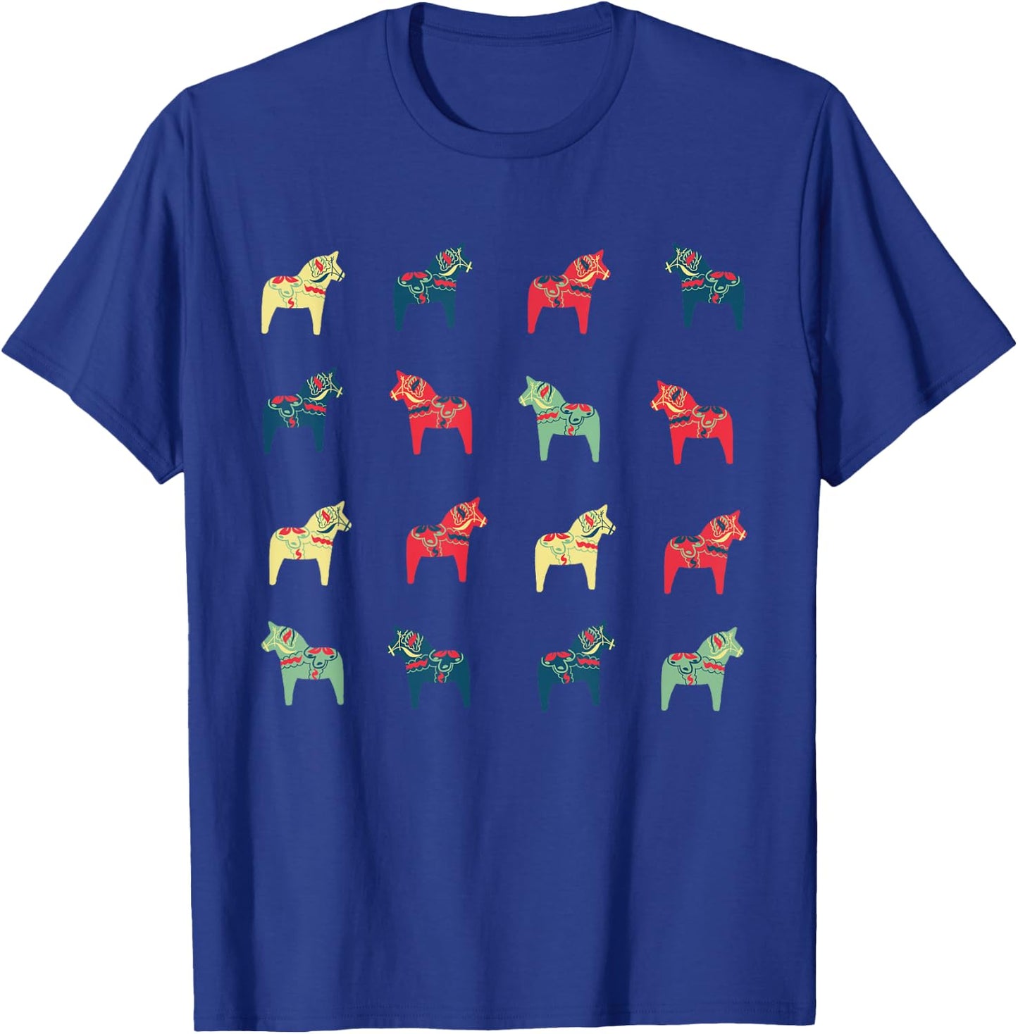 Swedish Dala Horses Dalecarlian Adults Black Small Modern Cartoon Embroidery Short Sleeve T-Shirt - T-Shirt | Royal
