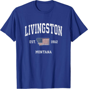 Livingston Montana MT Vintage American Flag Sports Design Kids Men T-Shirt - T-Shirt | Royal
