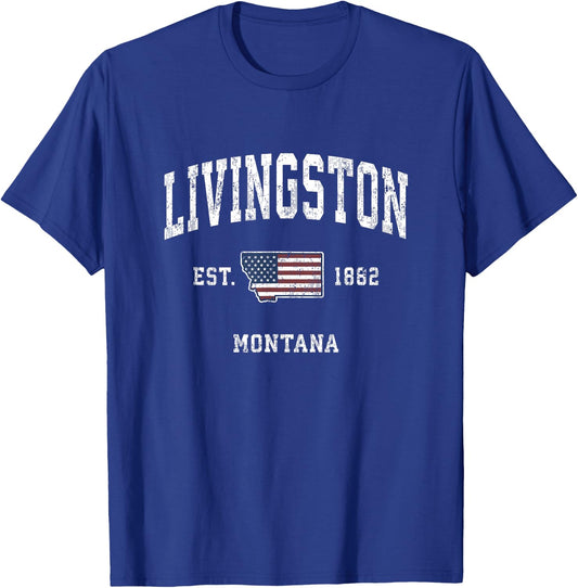 Livingston Montana MT Vintage American Flag Sports Design Kids Men T-Shirt - T-Shirt | Royal