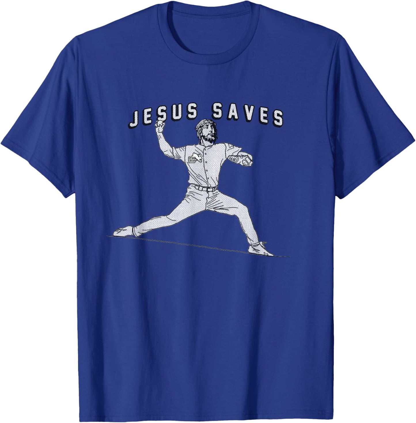 Jesus Saves - Baseball Pitcher - Funny Jesus T-Shirt - T-Shirt | Royal
