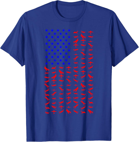 Airplane US Flag American Independence Day 4th Of July T-Shirt - T-Shirt | Royal