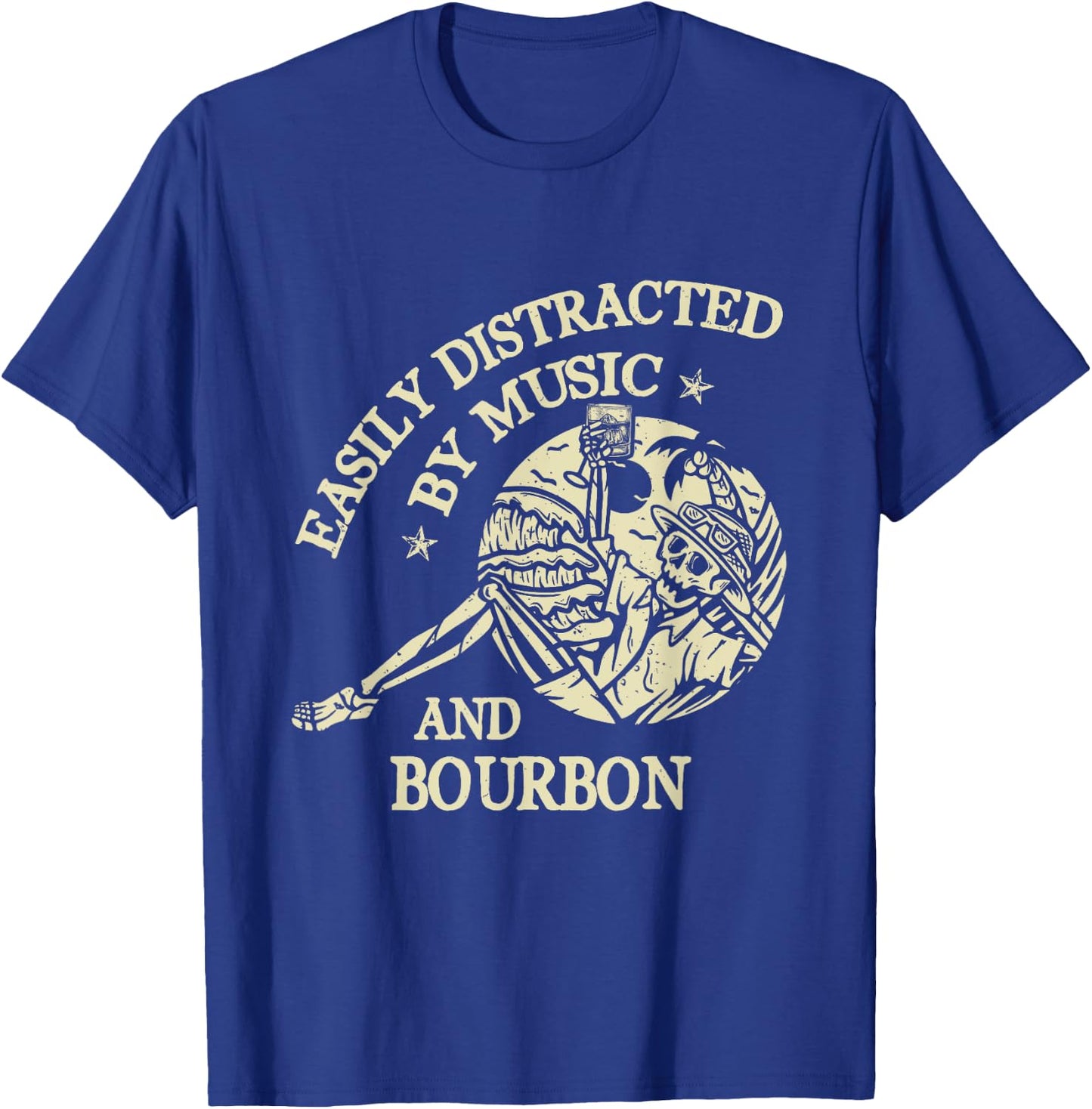 Easily Distracted By Music And Bourbon Skeleton T-Shirt - T-Shirt | Royal