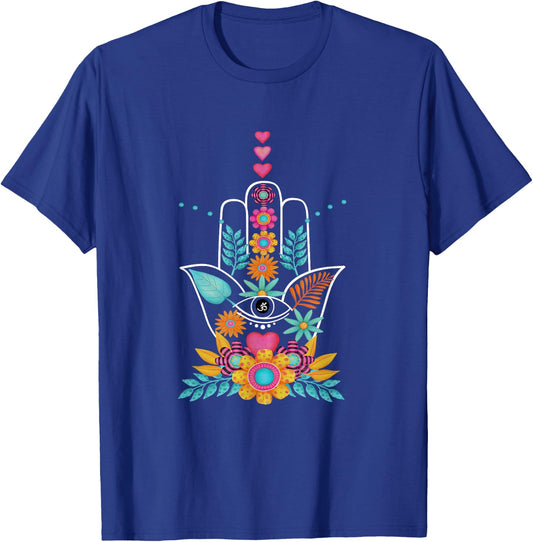 Hamsa Evil Eye Hand Of Fatima Flowers Protection Symbol Gift T-Shirt - T-Shirt | Royal