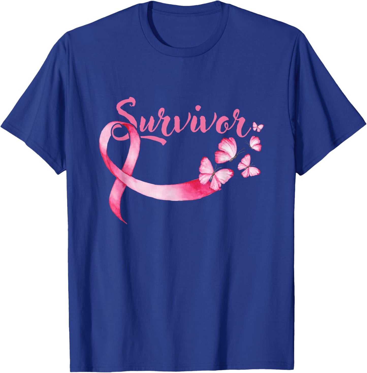 Breast Cancer Awareness Pink Butterflies Band Survivors T-Shirt - T-Shirt | Royal