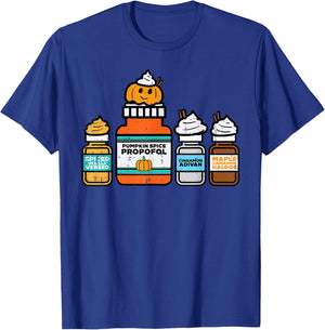 Halloween Nurse Pumpkin Spice Propofol Costume Scrub Top T-Shirt - T-Shirt | Royal
