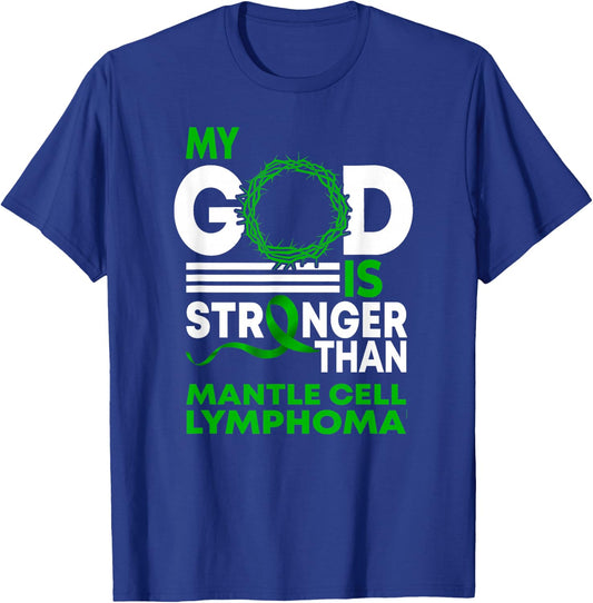 My God Stronger Than Mantle Cell Lymphoma Awareness Ribbon T-Shirt - T-Shirt | Royal