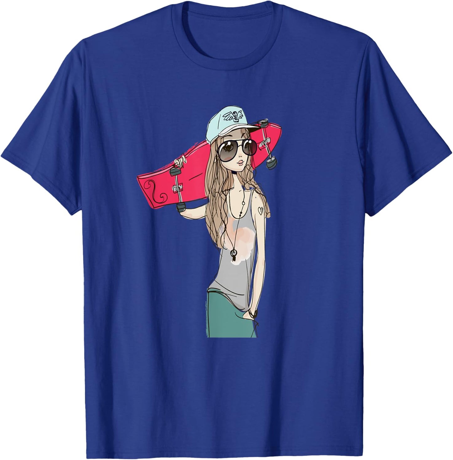 Skaters Having Fun Pro Longboard Skateboard Skater Girl T-Shirt - T-Shirt | Royal