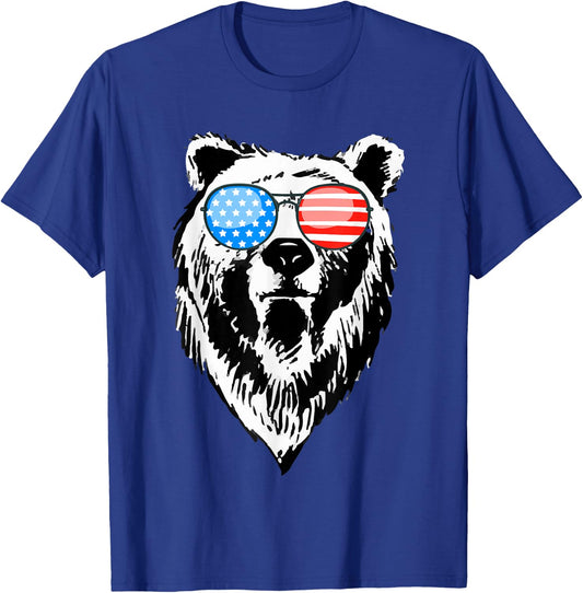 Funny Bear American USA Flag Sunglasses Camping Hunting Gift T-Shirt - T-Shirt | Royal